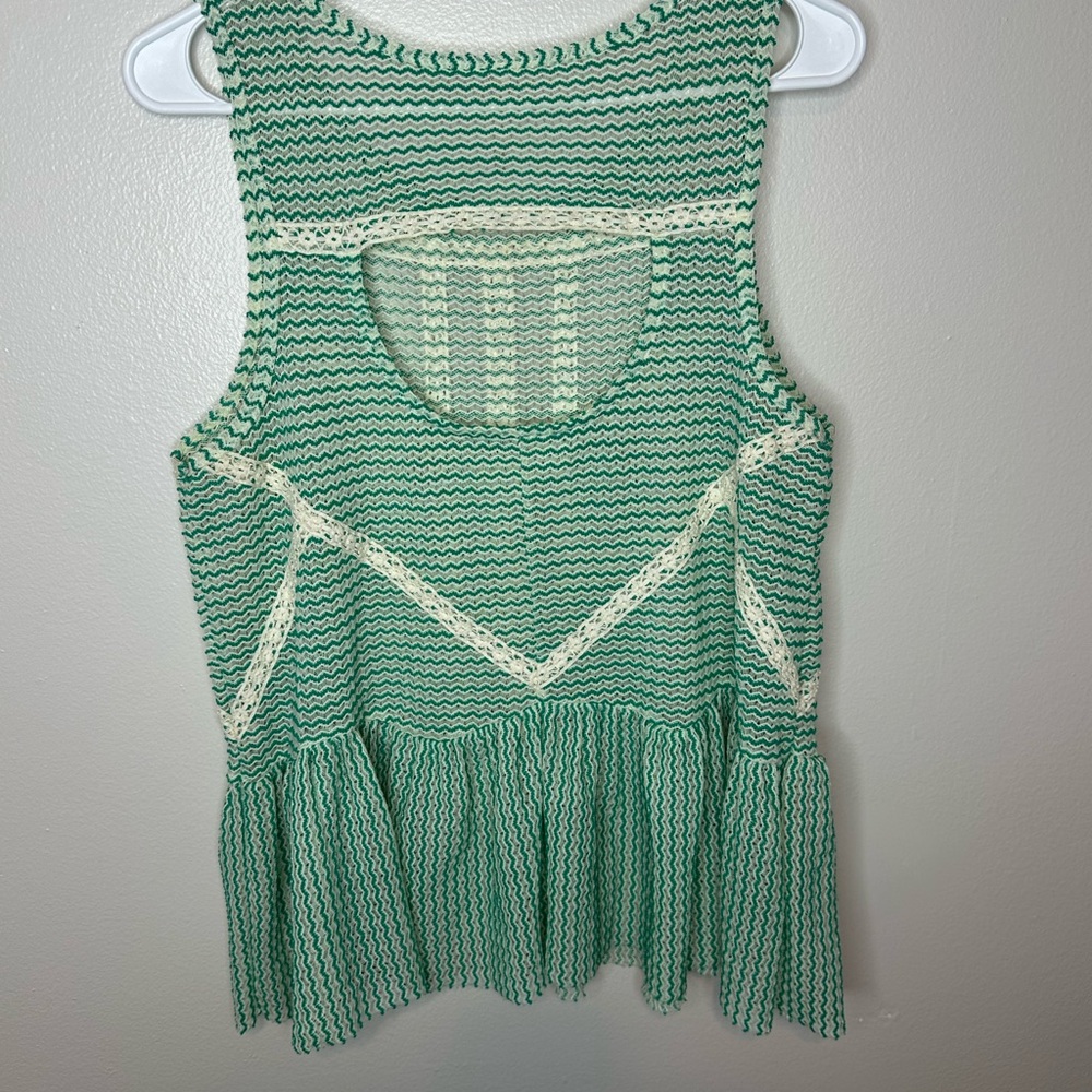 Free People Green & Ivory Womens Sleeveless Crochet Peplum Top Size M - Picture 5 of 5
